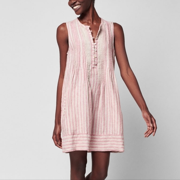 Faherty Dresses & Skirts - Faherty Isha Linen Sleeveless Pintuck Mini Dress Pink Cinque Terre Stripe XXS